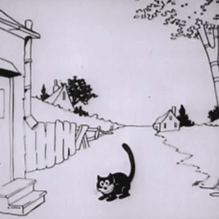 A scene from the movie Feline Follies (1919) of a black cat