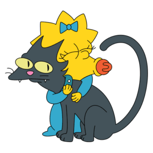 Maggie from the Simpson hugging their cat