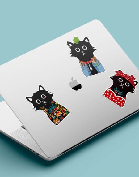 a selection of cat stickers on a laptop