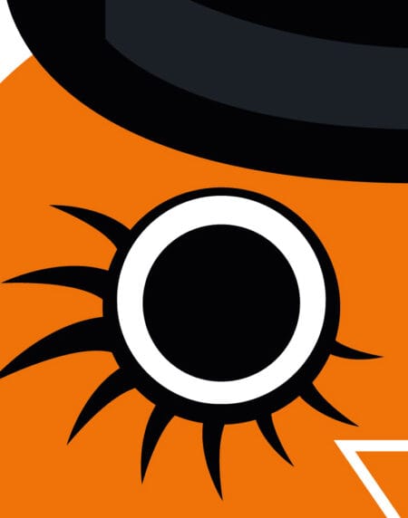 tongue in cheek vector illustration of a cat depicted as Alex from the Clockwork Orange, wearing braces and a top hat zoomed