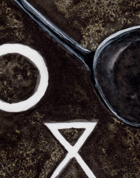hand-drawn salt and ink illustration print, depicting a cute cat with the Avengers Nick Fury eye patch, zoomed in