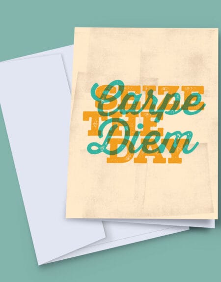 Greeting card with bold typographic print of Carpe Diem