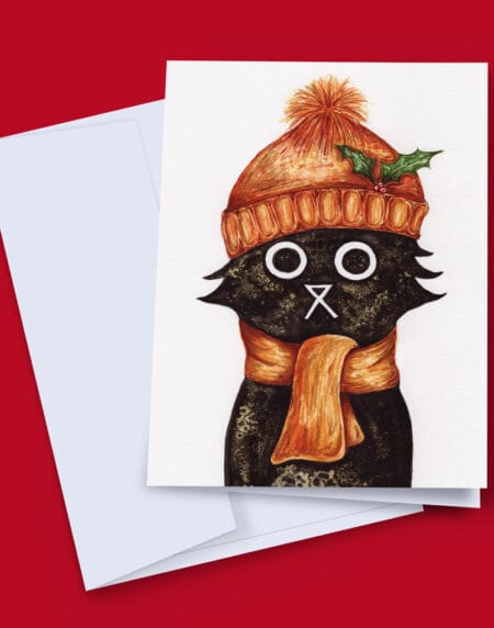 hand-illustrated salt and ink Christmas cat selection of 3 designs 6 pack