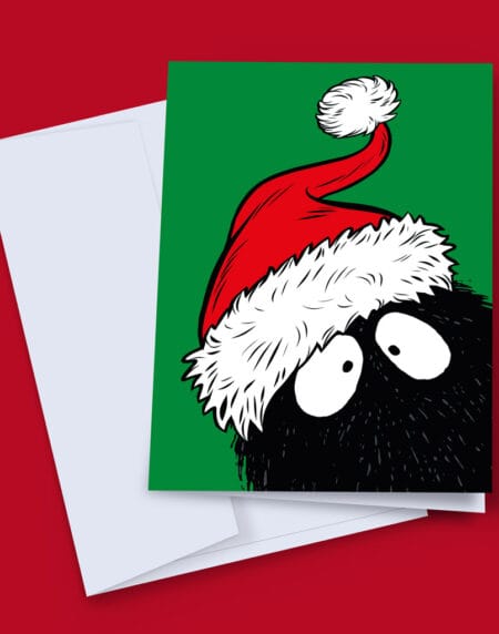 our famous Peekaboo chappy, adorning a Christmas hat, greeting card