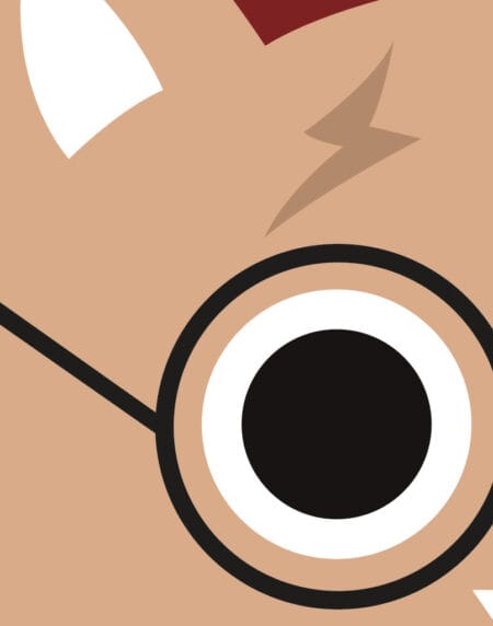 tongue in cheek vector illustration of a cat depicted as Harry Potter, wearing his school uniform zoomed in