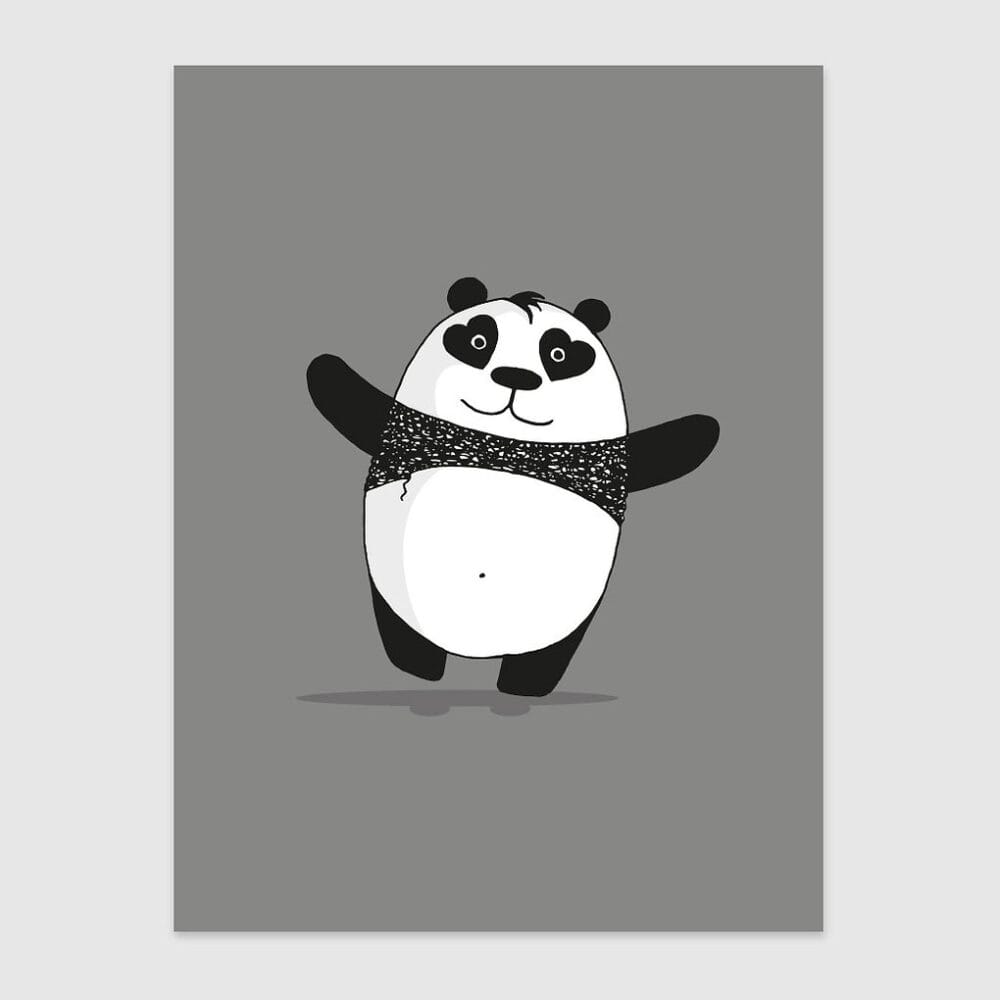 a hand-drawn cute panda illustration print, with arms wide open, ready for a hug