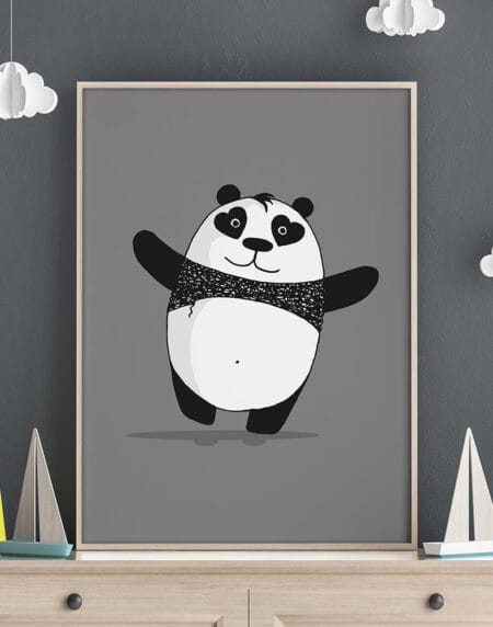 a hand-drawn cute panda illustration print, with arms wide open, ready for a hug