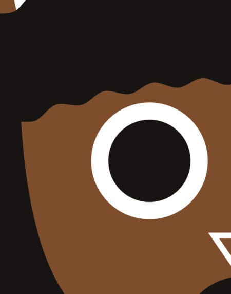 tongue in cheek vector illustration of a cat depicted as Jules from Pulp Fiction, in yellow, black and brown zoomed in