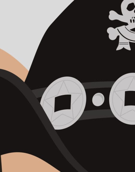 Tongue-in-cheek vector illustration of a cat depicted as Lemmy from the band Motörhead, wearing a black hat and clothes