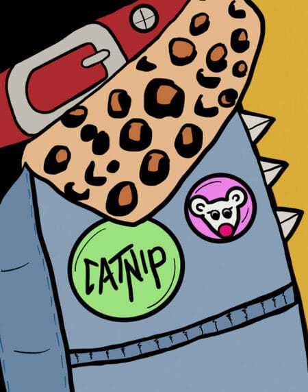 zoomed in version of his denim coat, collar and badges