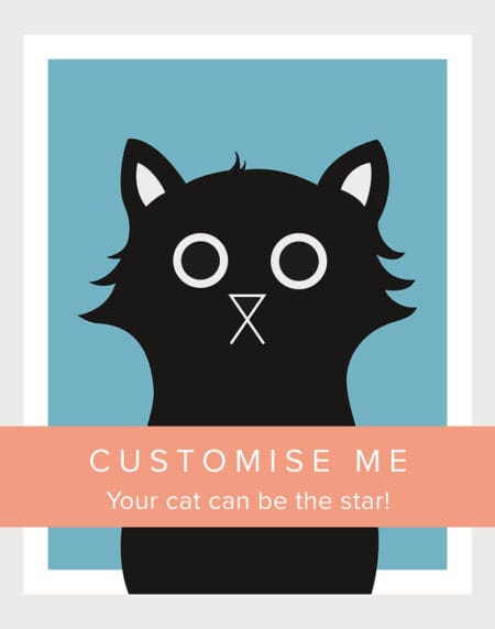 an image showing the Baldy and Fidget standard black cat that can be customised and personalised