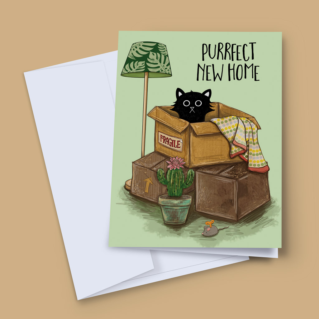 Purrfect New Home cat greeting card